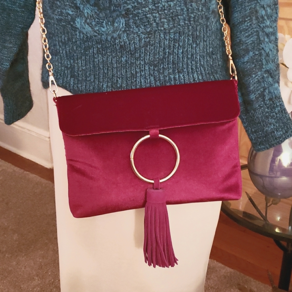 NWOT Anthropologie Street Level Velvet Purse Pink Purple Velour Crossbody Bag